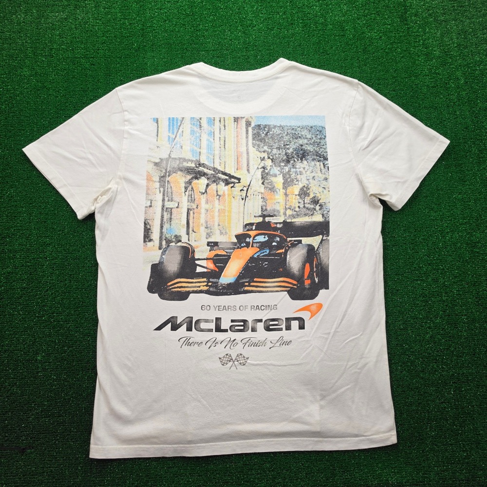 McLaren Formula 1 Team 60 Years of Racing Tshirt Mens Large White Graphic Tee
